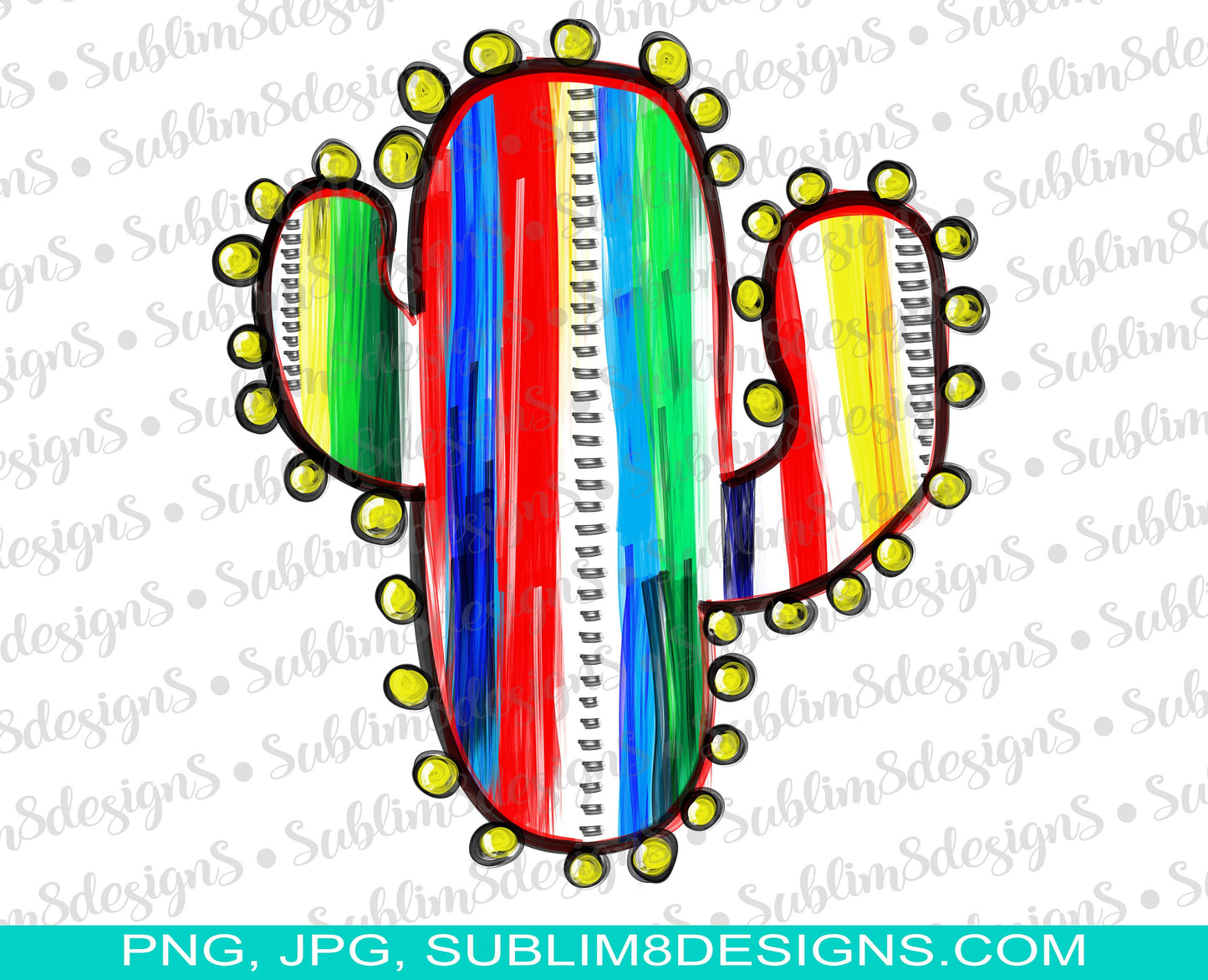 Painted Serape Cactus PNG and JPG ONLY