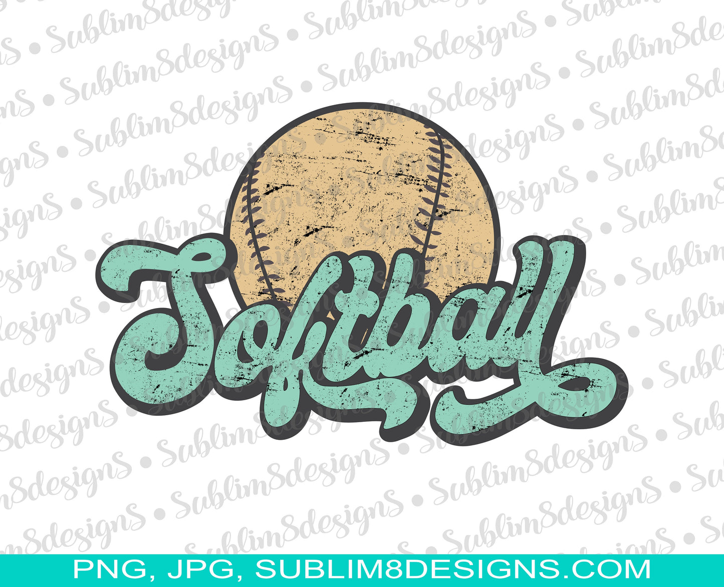Softball Vintage Distressed, PNG and JPG ONLY