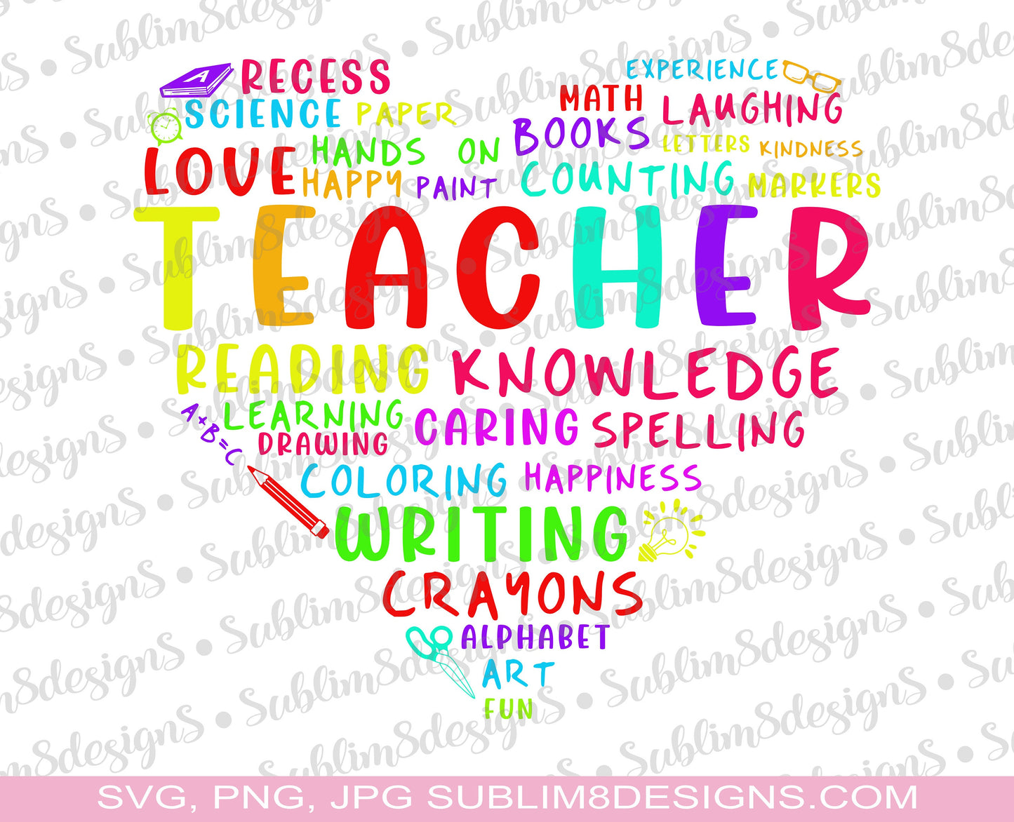 Teacher Words In A Love Heart PNG and JPG ONLY