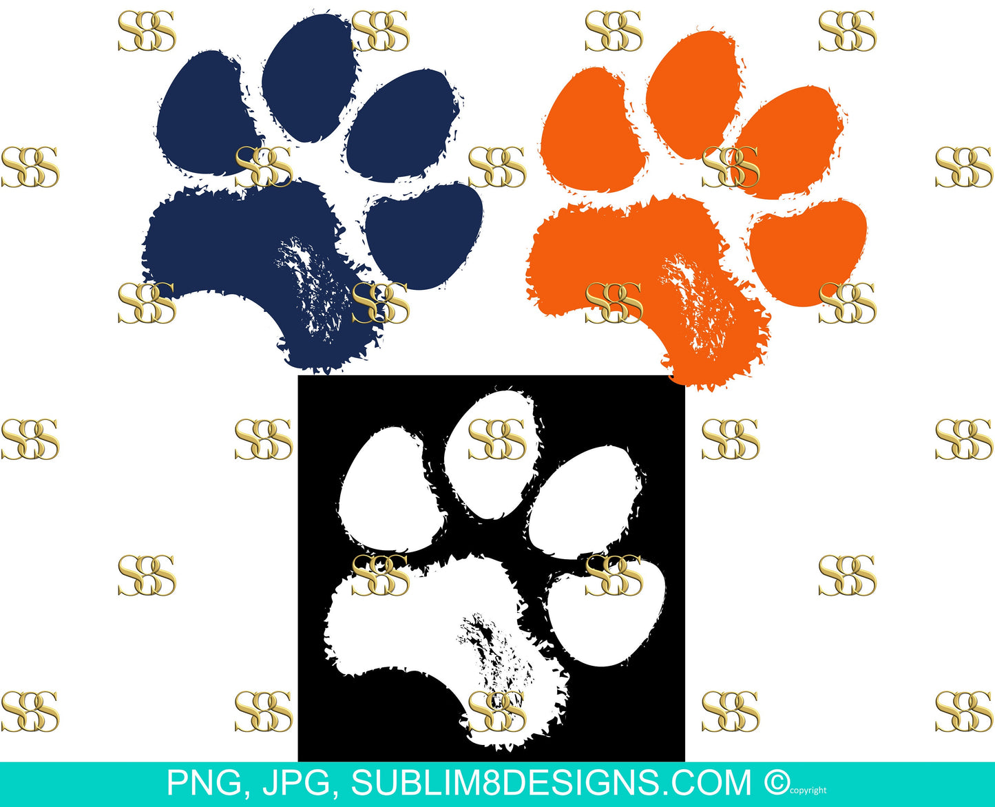 Paw Prints White, Navy Blue and Orange PNG ONLY
