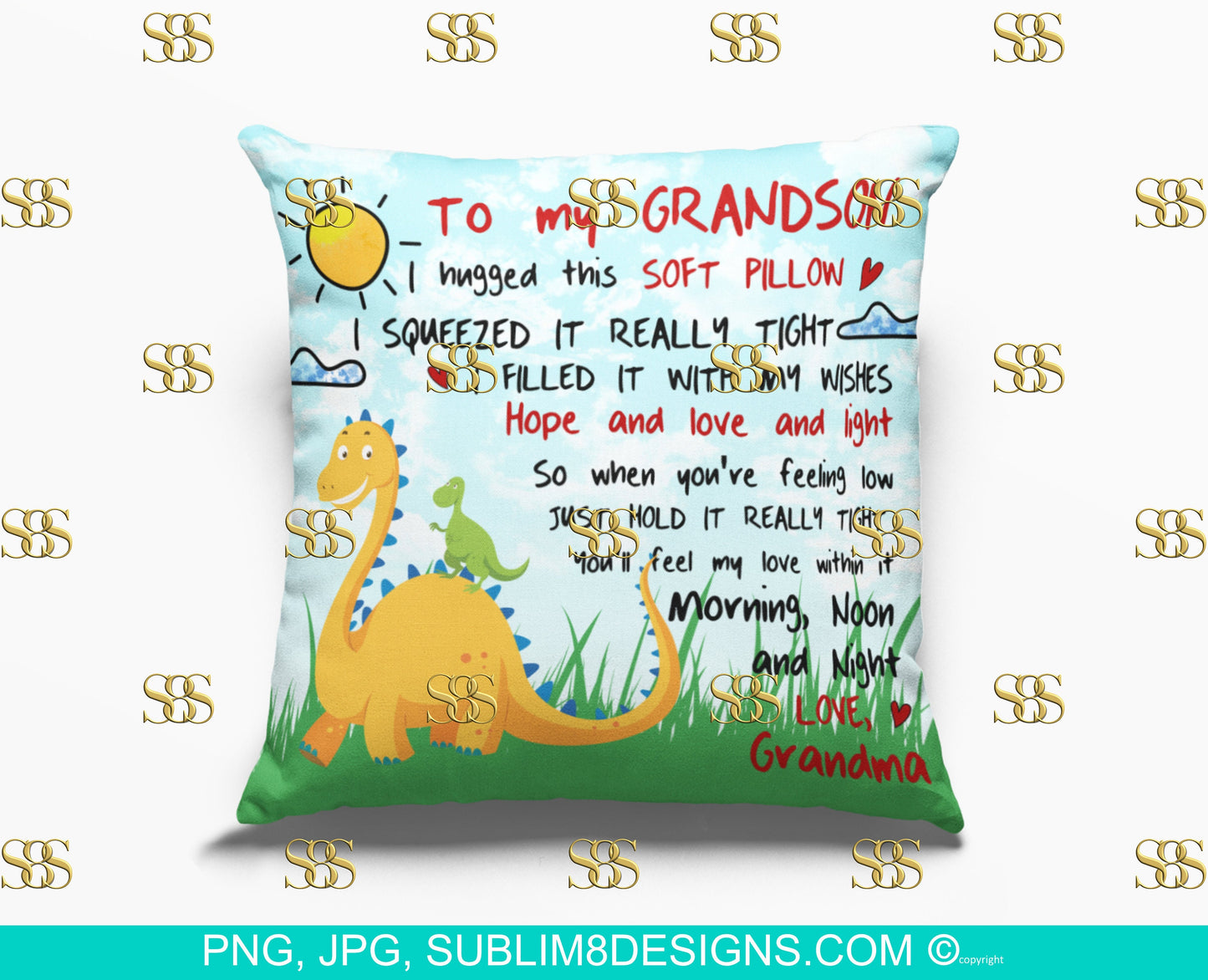 To My Grandson Love Comfort Square Pillow | Cushion Cover | Dinosaur Gifts | Dinosaur | Sublimation Design PNG and JPG ONLY