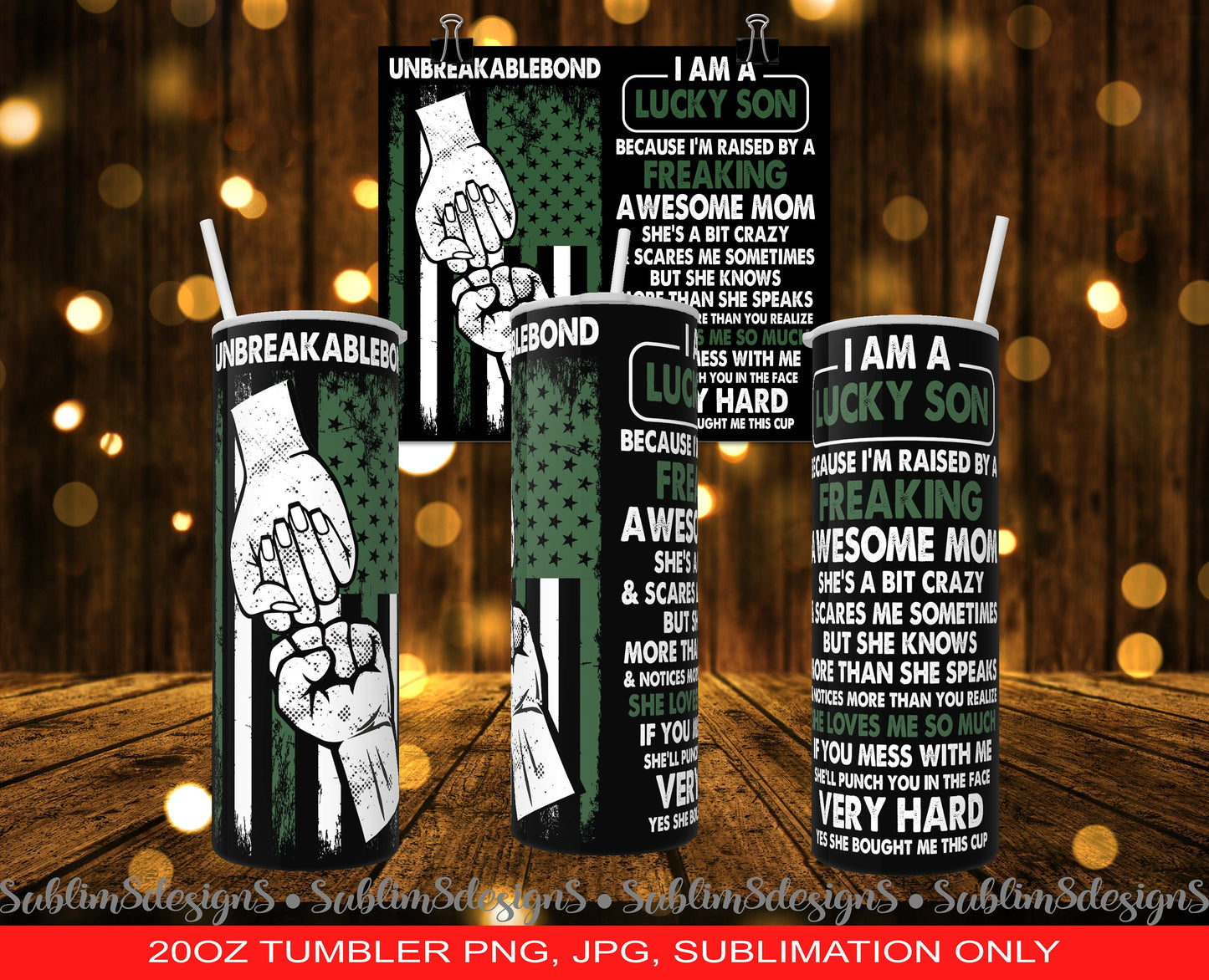 I Am A Lucky Son -  Mother's Day Gift - Perfect for the ultimate momma's boy! - Red And Green 20oz Tumbler Design PNG and JPG ONLY