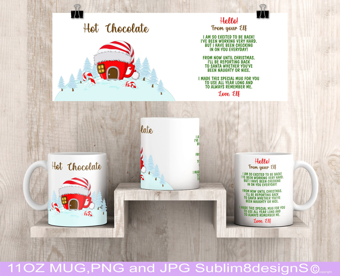 Your Special Christmas Elf Is Back - Christmas Elf Hot Chocolate 11oz Mug Sublimation Wrap Designs