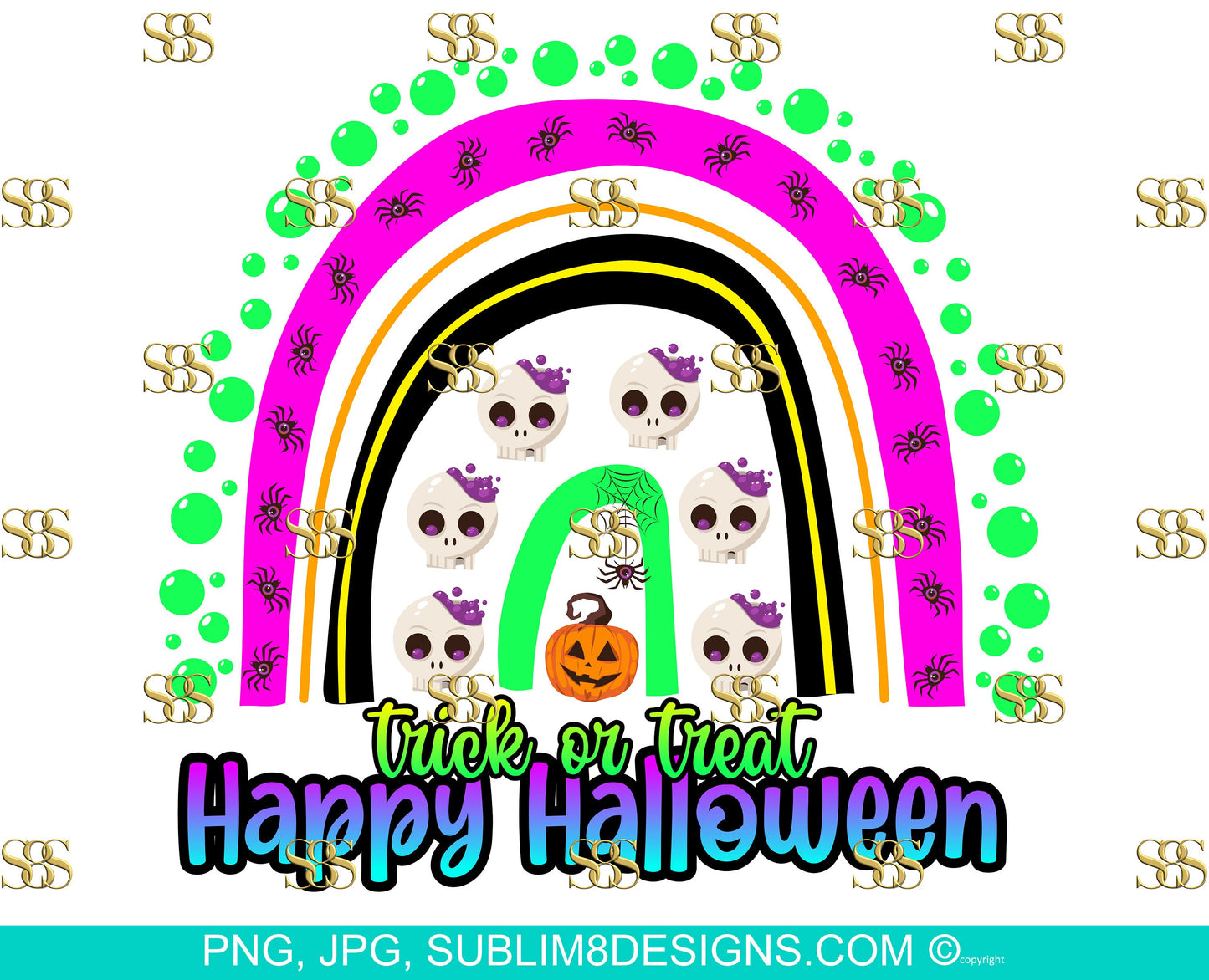Trick Or Treat Halloween Rainbow PNG and JPG ONLY