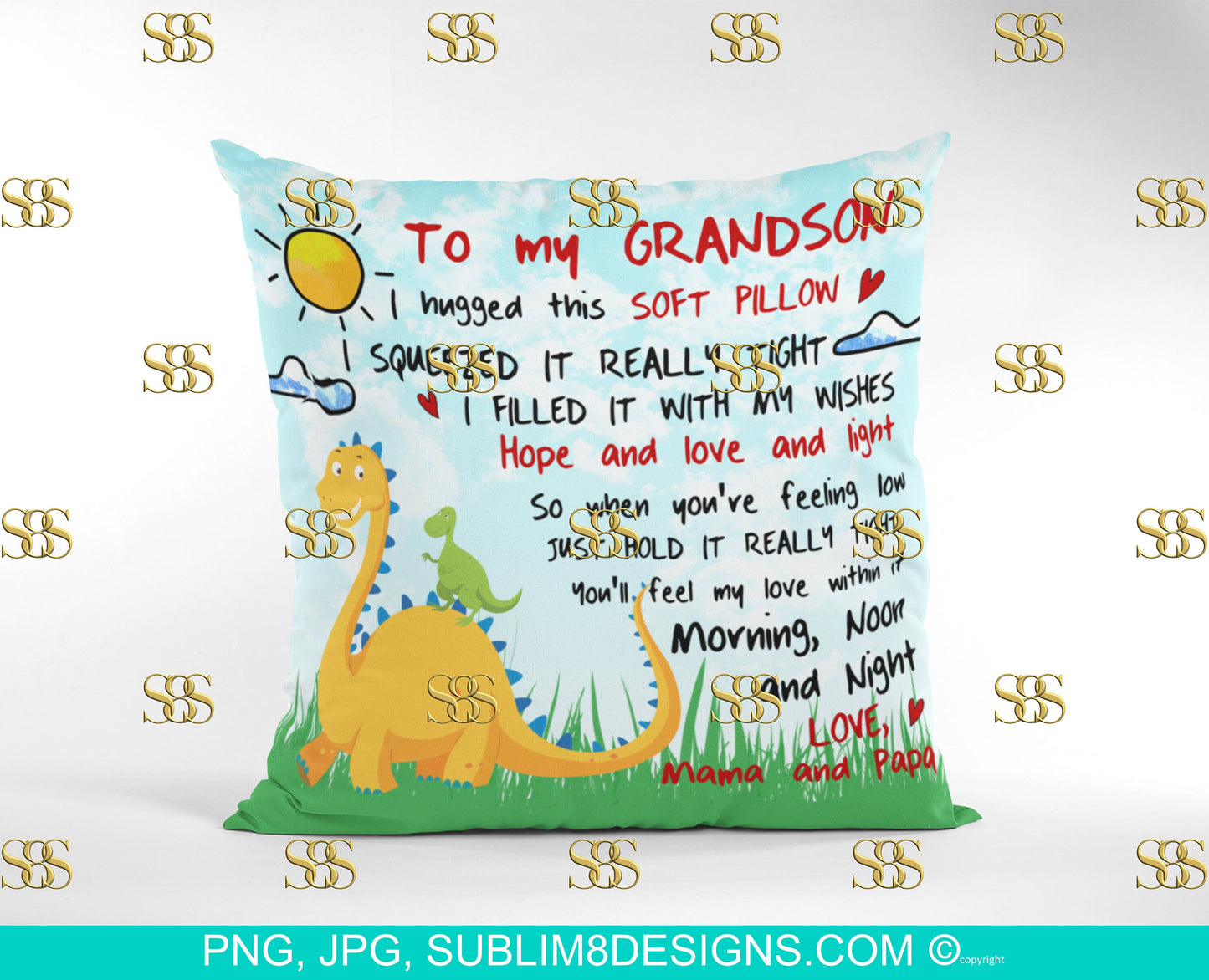 Personalized To My Grandson Pillow Design Edit yourself | Cushion Cover | Dinosaur Gifts | Dinosaur | Sublimation Design PNG and JPG ONLY