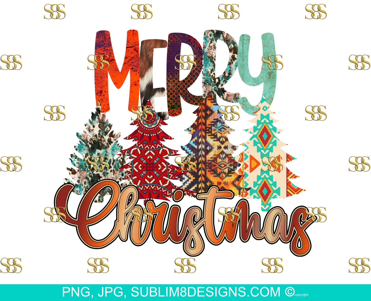 Merry Christmas Rustic Tribal Sublimation Design PNG and JPG ONLY
