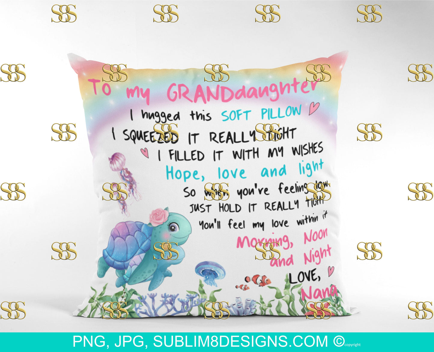 To My Granddaughter and Grandson Comforter Square Pillow | Cushion Cover | Sea Turtle | Turtle Gifts | Sublimation Design PNG and JPG ONLY