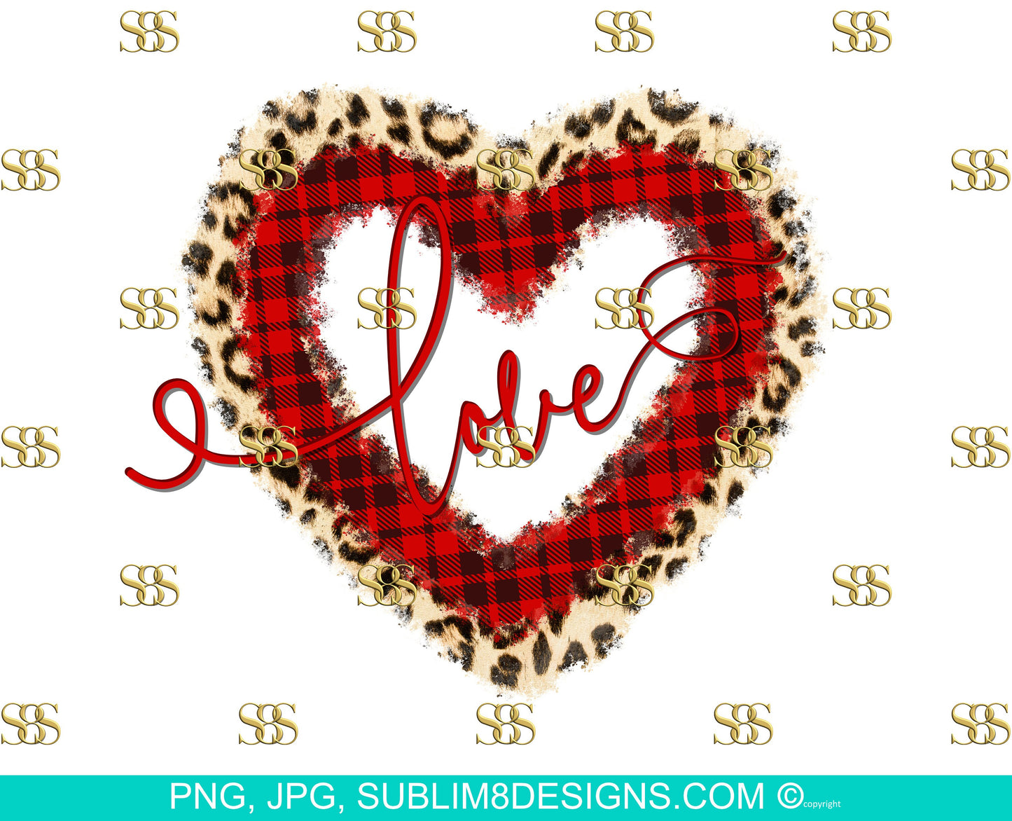 Love Heart Tartan | Leopard Print | Red Heart | Leopard Heart | Tartan Heart | Love Design | Love | Sublimation Design PNG and JPG ONLY
