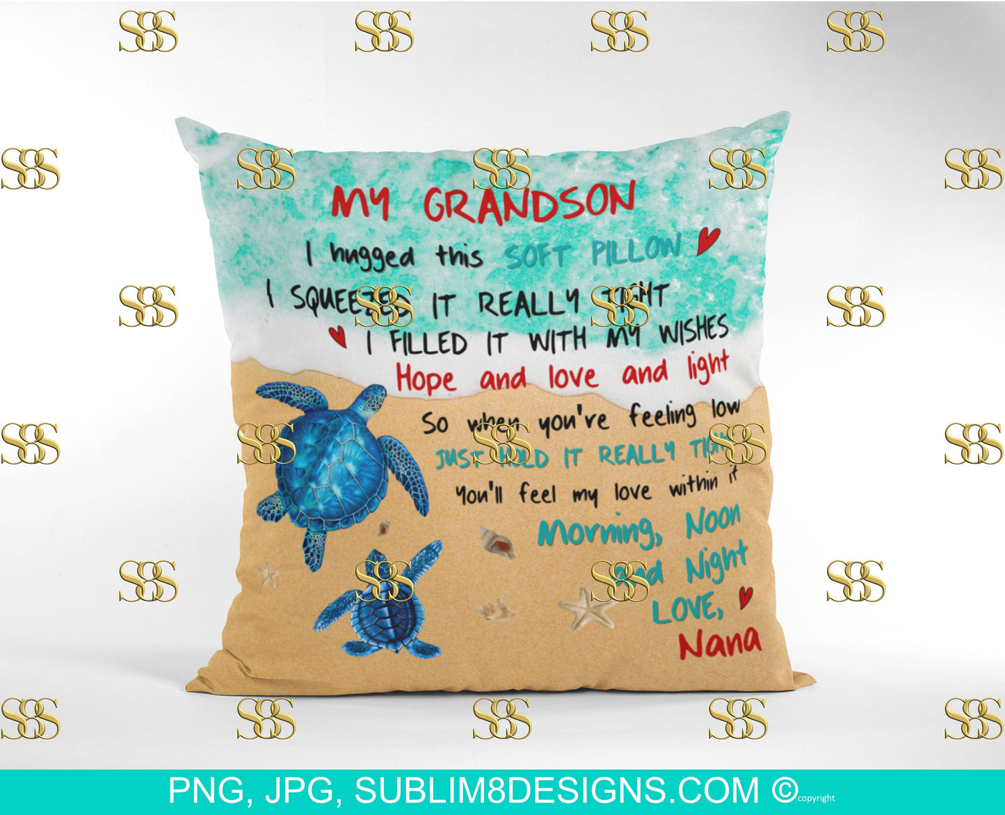 To My Granddaughter and Grandson Comforter Square Pillow | Cushion Cover | Sea Turtle | Turtle Gifts | Sublimation Design PNG and JPG ONLY