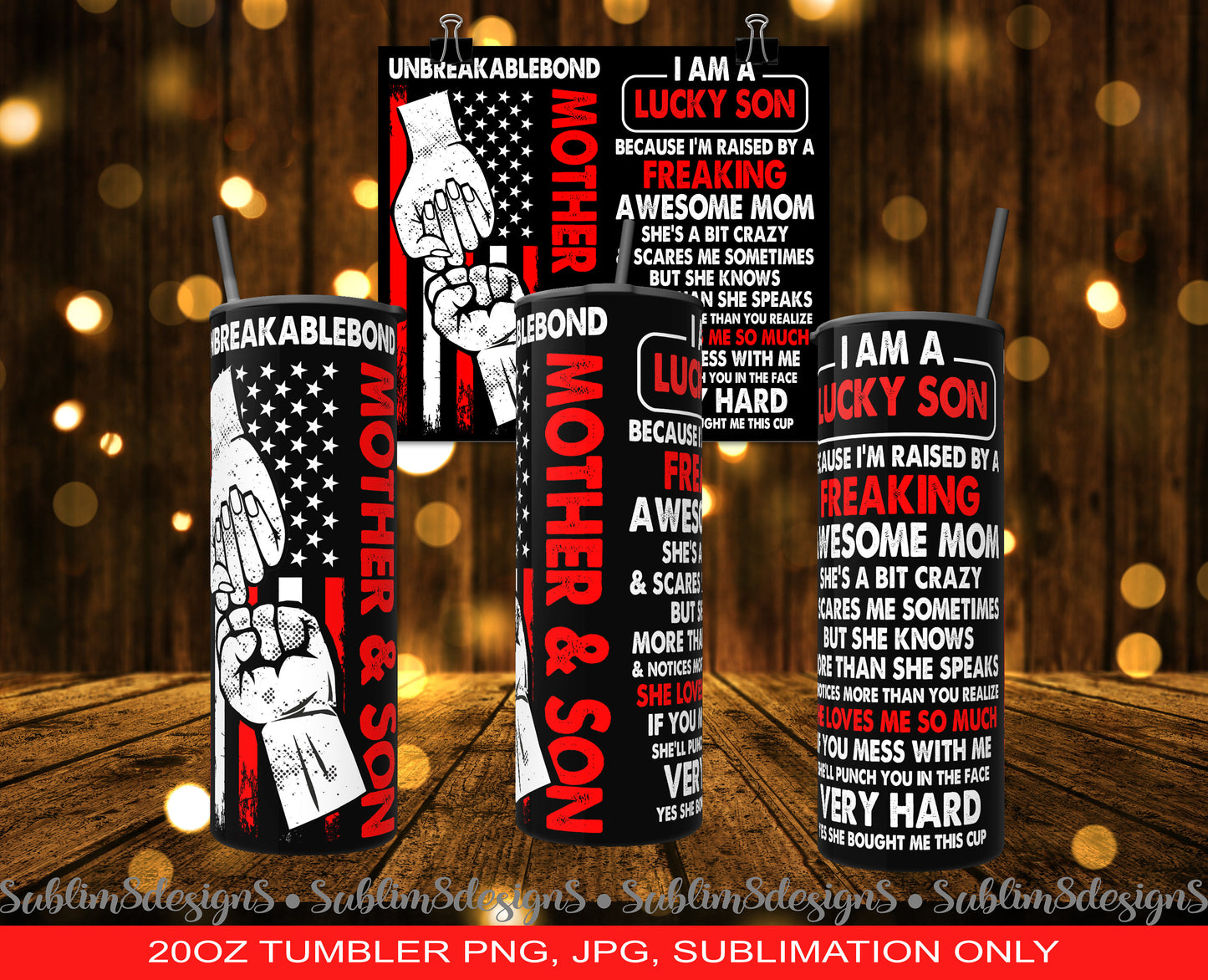 I Am A Lucky Son - Mother's Day Gift - Perfect for the ultimate momma's boy! - Red 20oz Tumbler Design PNG and JPG ONLY