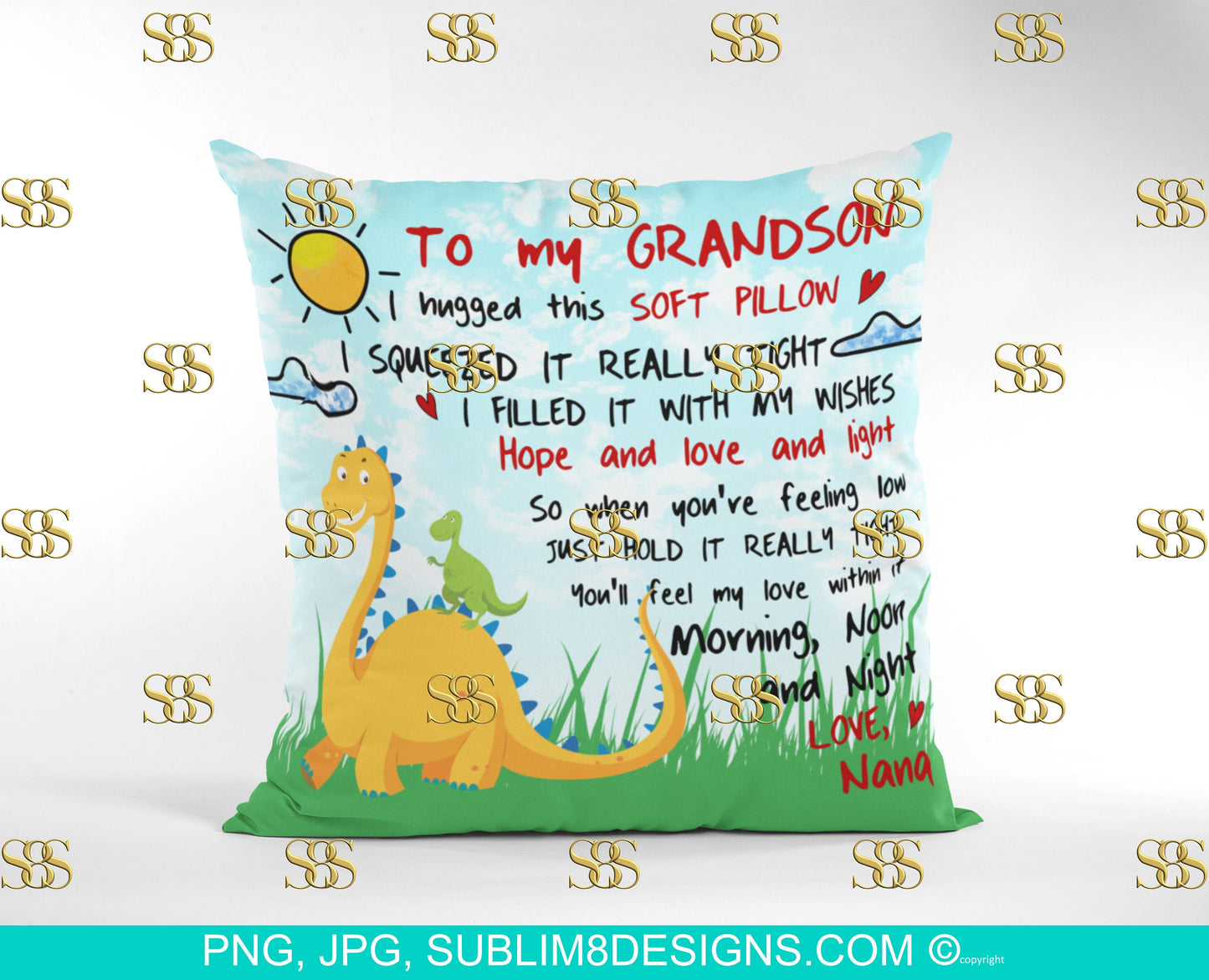 To My Grandson Love Nana Square Pillow | Cushion Cover | Dinosaur Gifts | Dinosaur | Sublimation Design PNG and JPG ONLY