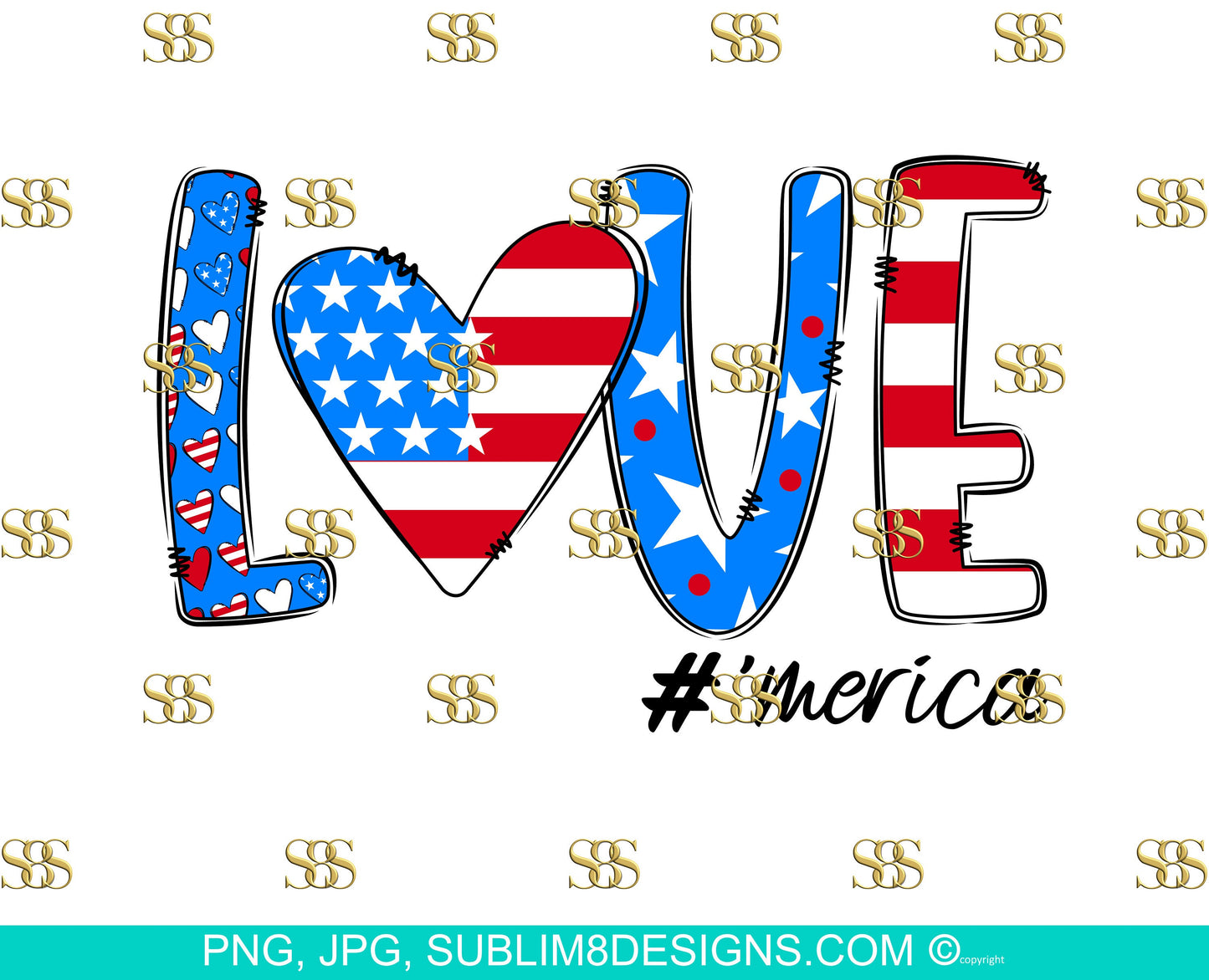 Word Love 'merica | 4th Of July | Love | America | Gifts | Flag | July | 4th | Sublimation Design PNG and JPG ONLY