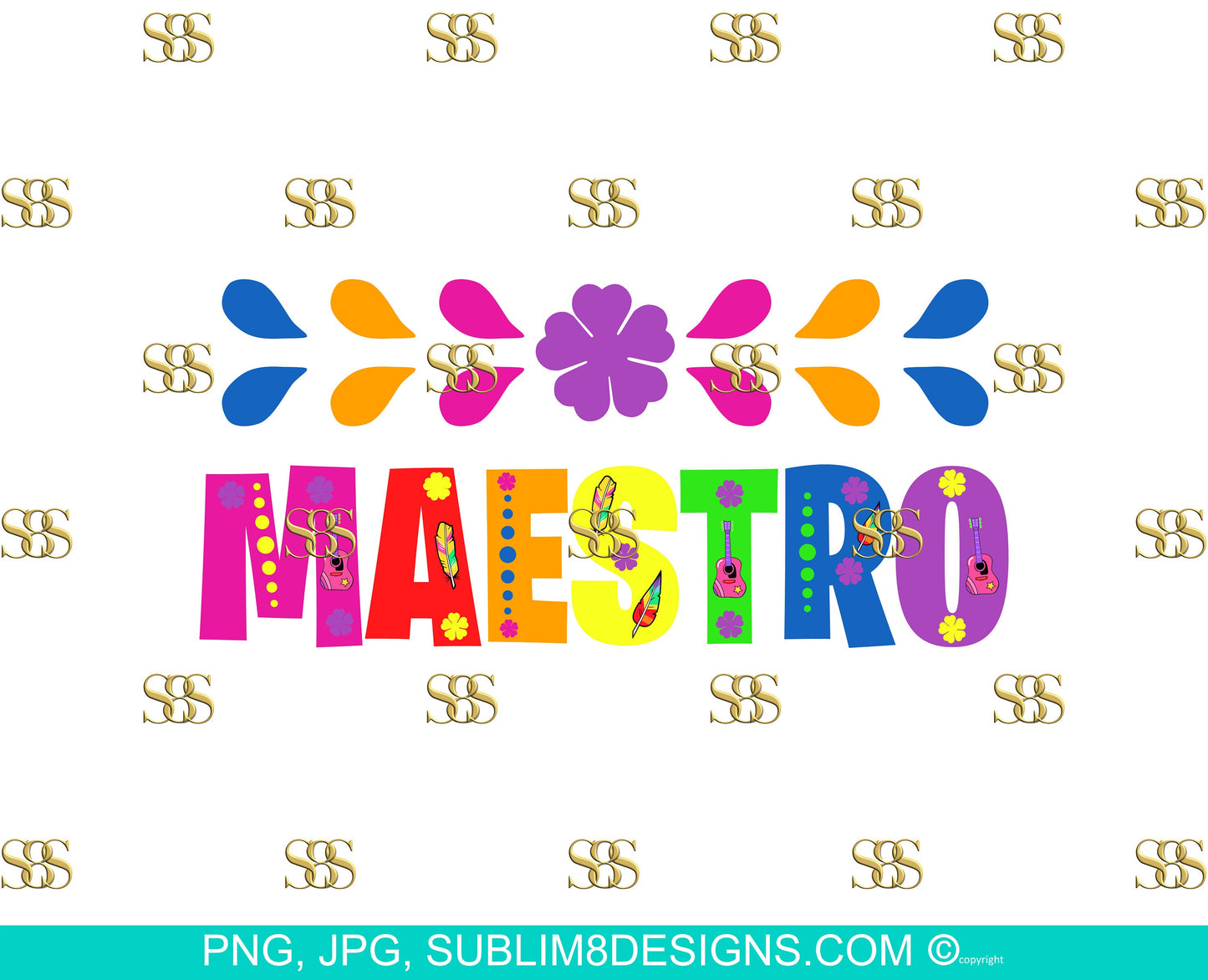 Maestro Colorful Teacher Sublimation Design PNG and JPG ONLY