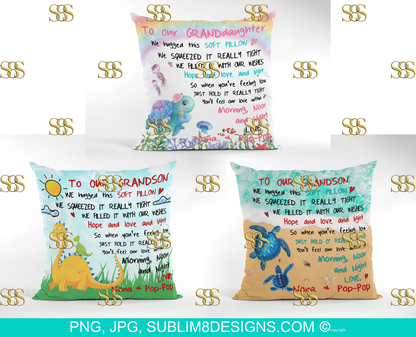 To My Granddaughter, Grandson,  Comforter Square Pillow | Cushion Cover | Sea Turtle | Dinosaur | Sublimation Design PNG and JPG ONLY