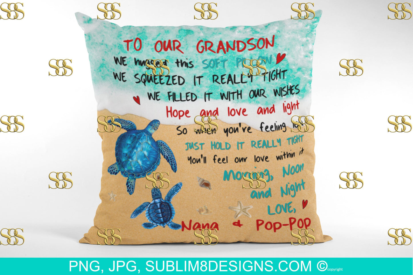 To My Granddaughter, Grandson,  Comforter Square Pillow | Cushion Cover | Sea Turtle | Dinosaur | Sublimation Design PNG and JPG ONLY