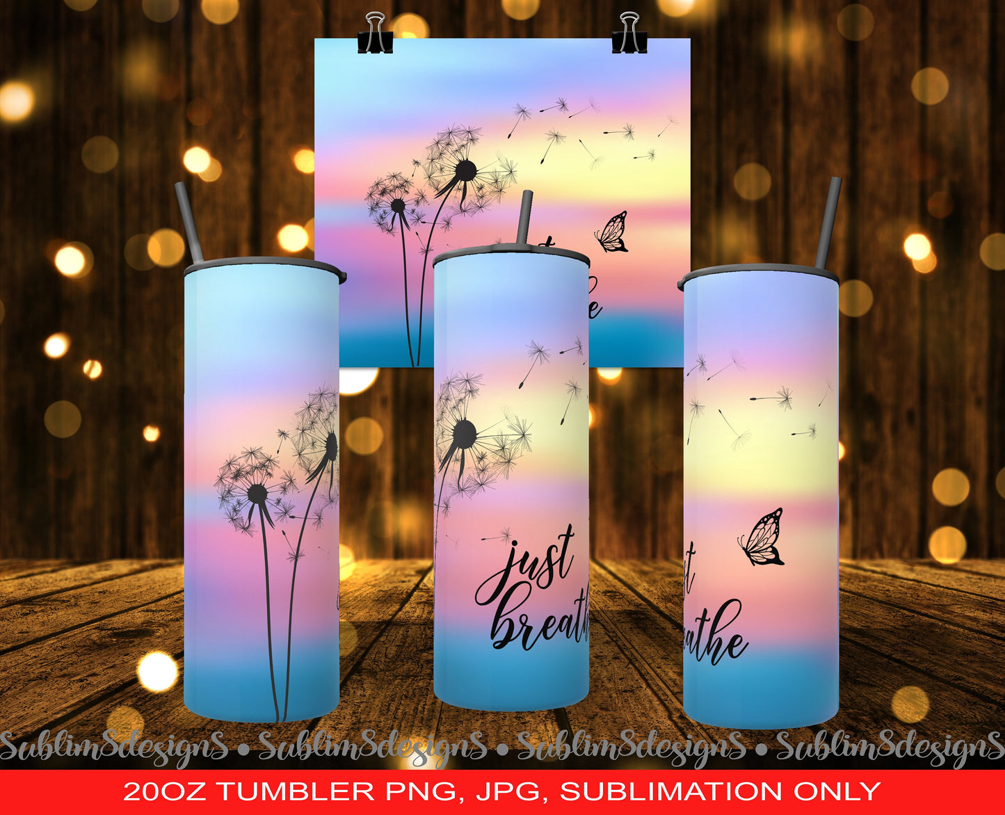 Just Breathe Sublimation Bundle T-shirt, Tumbler and Mug Designs PNG and JPG ONLY