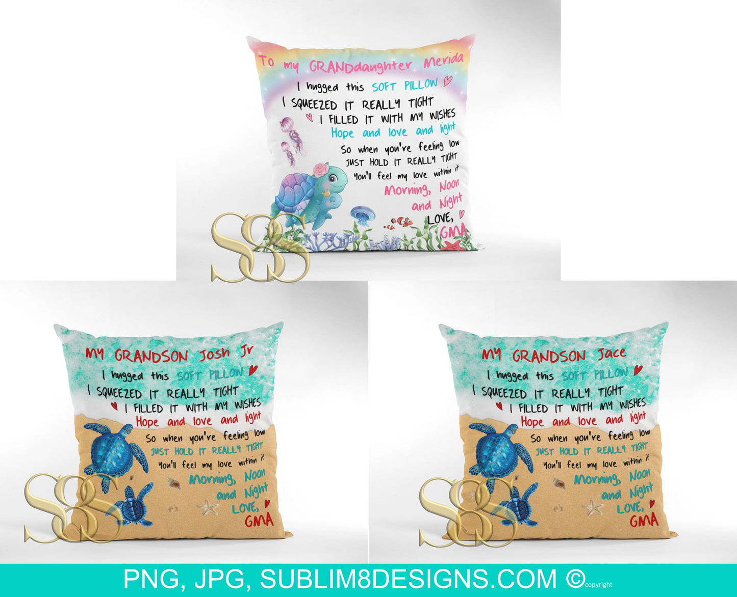 To My Granddaughter, Grandson, 3 x Comforter Square Pillow | Cushion cover | Sea Turtles | Sublimation Design PNG and JPG ONLY