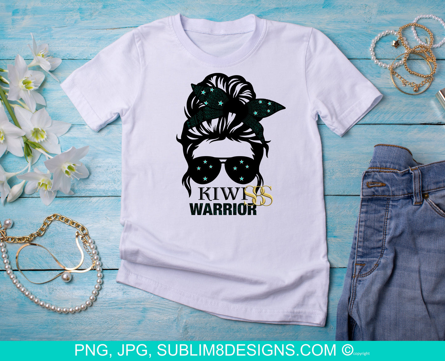 Kiwi Warrior New Zealand Messy Bun Sublimation Design PNG and JPEG ONLY