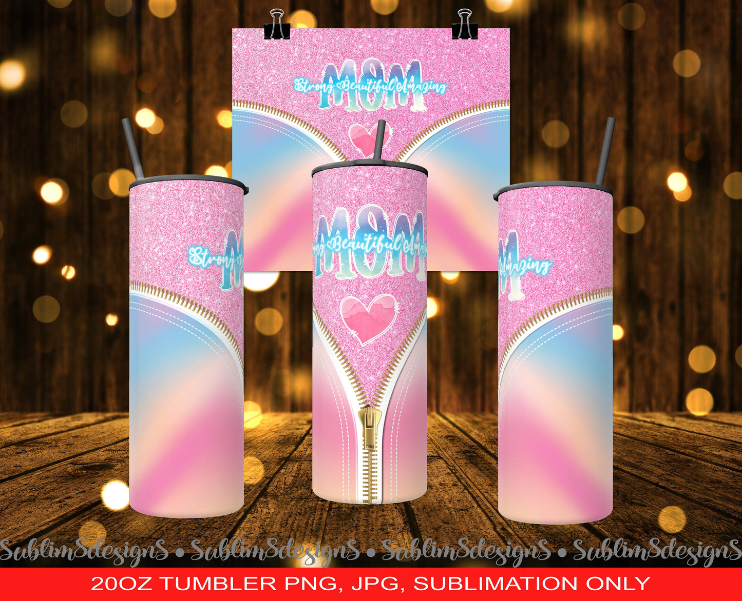 Mom Design Pastel Marble Zip: Celebrating Strength, Beauty, and Love 20oz Sublimation Tumbler Design Wrap PNG and JPEG ONLY