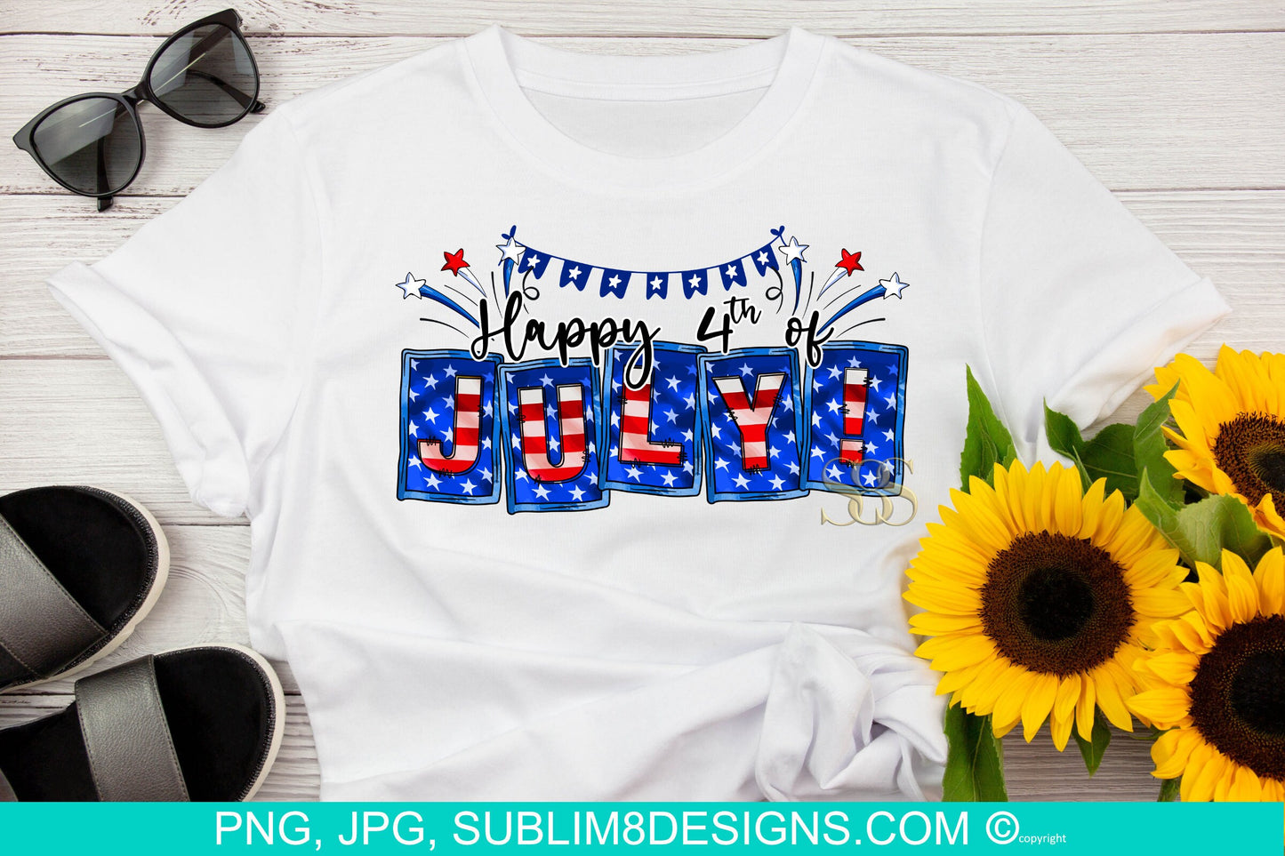 Star-Spangled July: Happy 4th Of July - A Vibrant Celebration Sublimation T-shirt Design PNG and JPEG ONLY