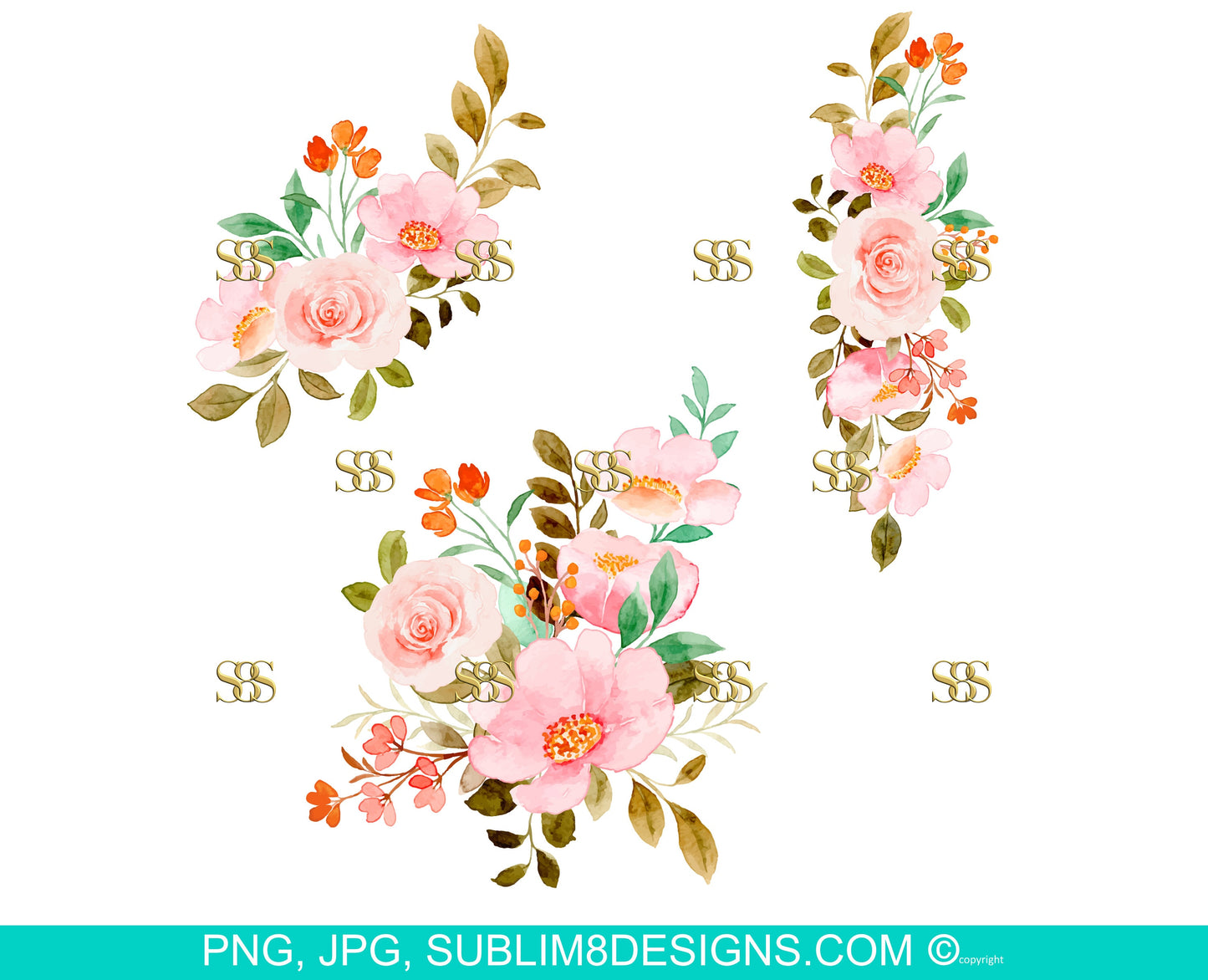 Set of 3 Beautiful Flowers Sublimation PNG ONLY